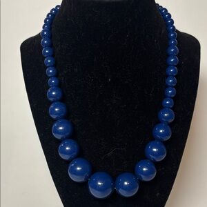 Single Strand Dark Blue Glass Beaded Statement Necklace 18”
